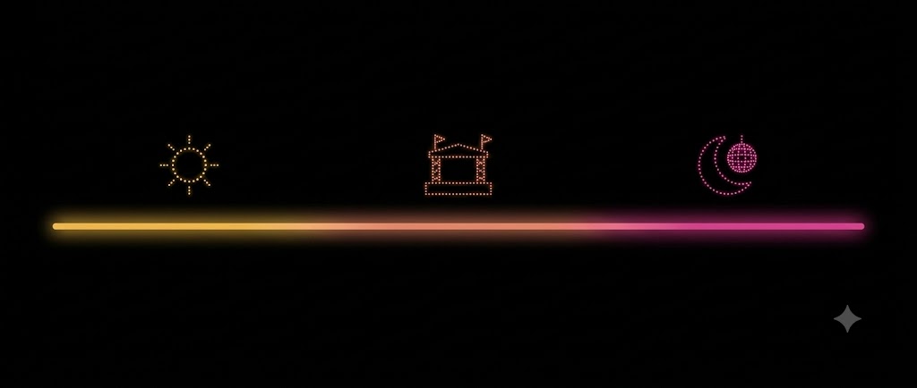 battery day axis — from noon sun through the main stage to the afterparty, one charge